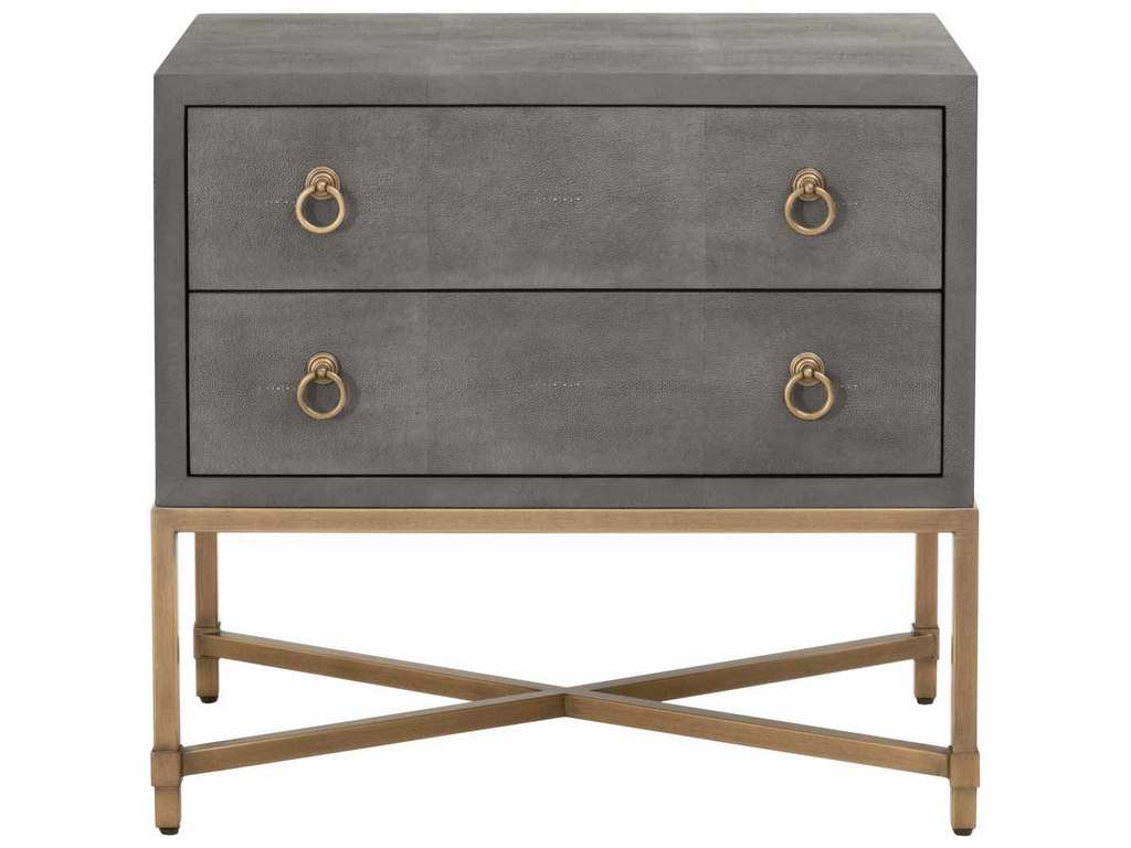 Essentials for Living 6121.GRY-SHG/GLD  Strand Shagreen 2 Drawer Nightstand in Gray Shagreen Brushed Gold
