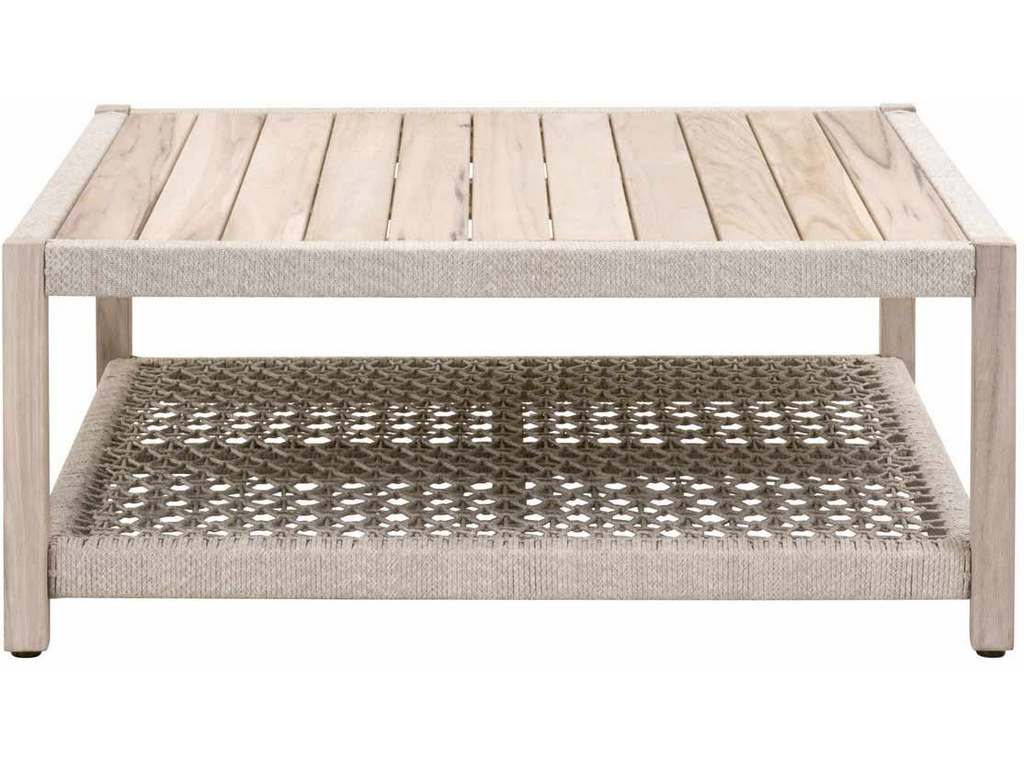 Essentials for Living 6870SQ.WTA/GT  Wrap Outdoor Square Coffee Table in Taupe and White Flat Rope Gray Teak