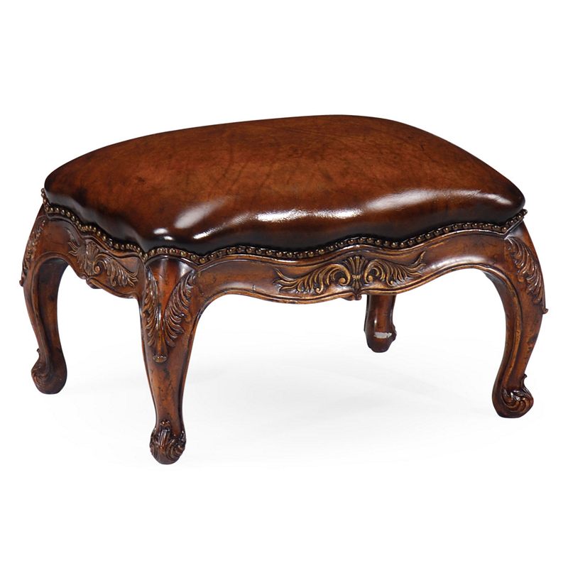 Jonathan Charles 492811 Windsor Small French Provincial Walnut Footstool Leather
