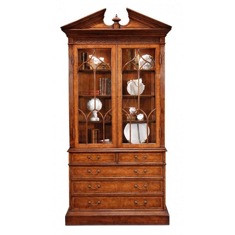 Jonathan Charles 493072 Windsor Walnut Glazed Display Cabinet with Drawers