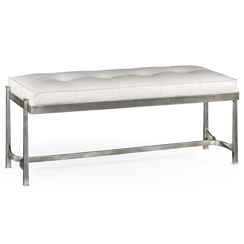Jonathan Charles 494150-S Modern Accents Silver Iron and Leather Bench