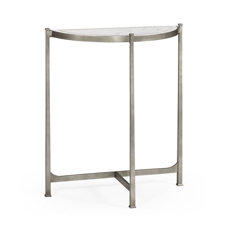 Jonathan Charles 494180-S Modern Accents Eglomise and Silver Iron Demilune Console Small