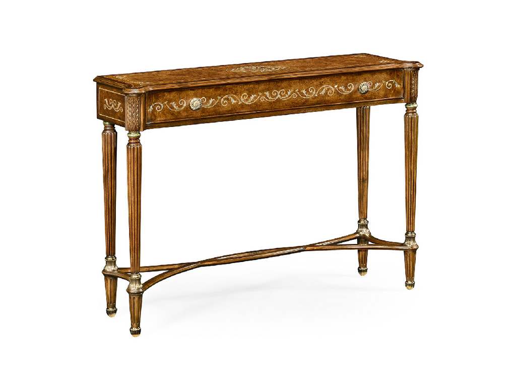 Jonathan Charles 499207-BRW Traditional Accents Burl and Mother of Pearl Console