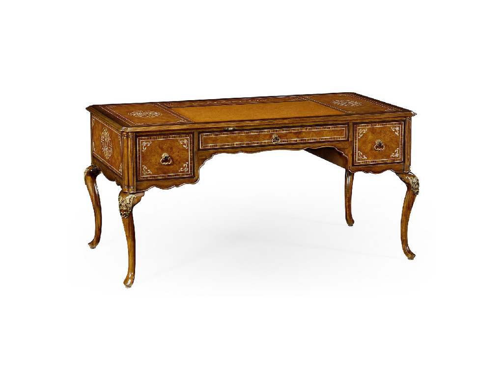 Jonathan Charles 499403-BRW Traditional Accents Burl and Mother of Pearl Inlaid Desk