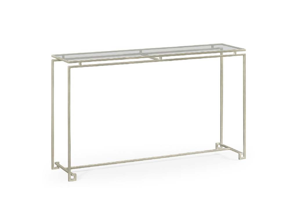 Jonathan Charles 491107-S-GCL Casual Accents Silver Iron Large Console Table with A Clear Glass Top
