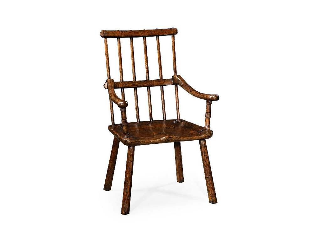 Jonathan Charles 493402-AC-TDO Sherwood Oak Rustic dark oak country chair plank seat Arm