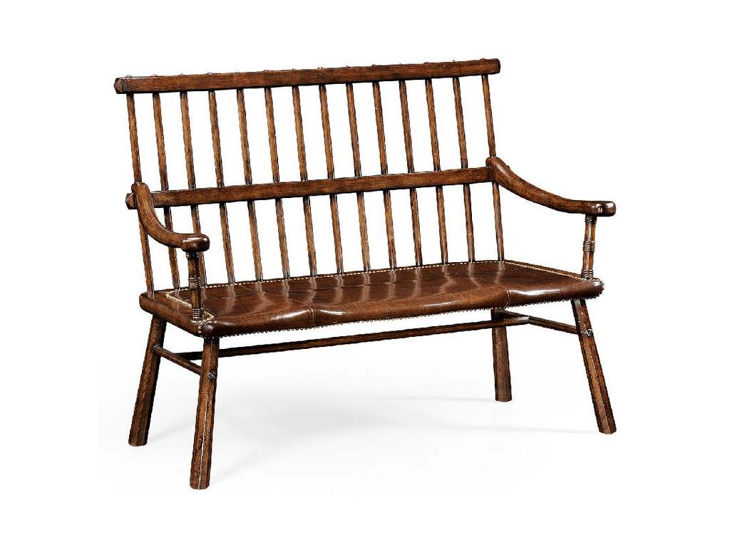 Jonathan Charles 493538-TDO Sherwood Oak Rustic Dark Oak Country Bench with Leather Seat