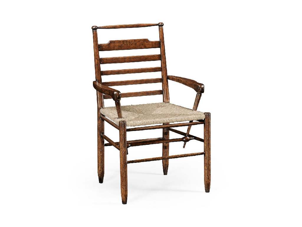 Jonathan Charles 494218-AC-TDO Sherwood Oak Dark oak ladder back country chair with rush seat Arm