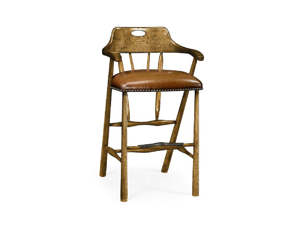 Jonathan Charles 495887-BS-LBC Casual Accents Smokers Style Light Brown Chestnut Bar Stool with Light Antique Chestnut Leather