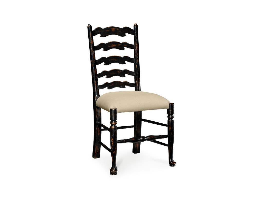 Jonathan Charles 492296-SC-PHB-F001 Country Farmhouse Black Painted Ladder Back Side Chair