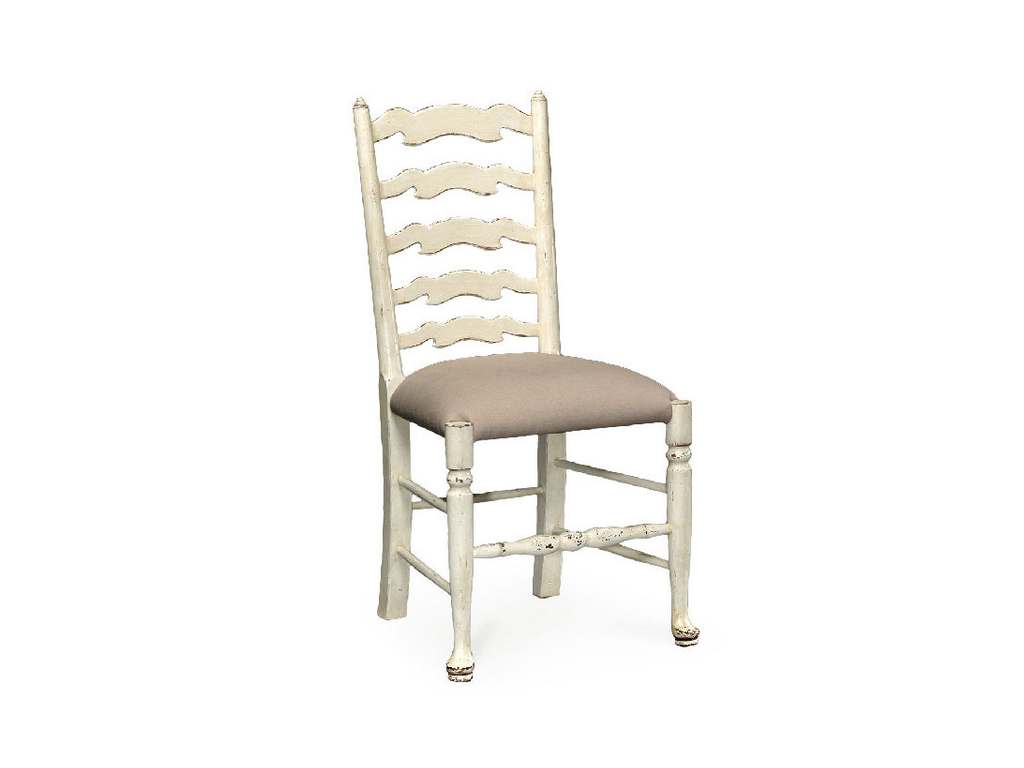 Jonathan Charles 492296-SC-POW-F001 Country Farmhouse White Painted Ladder Back Side Chair