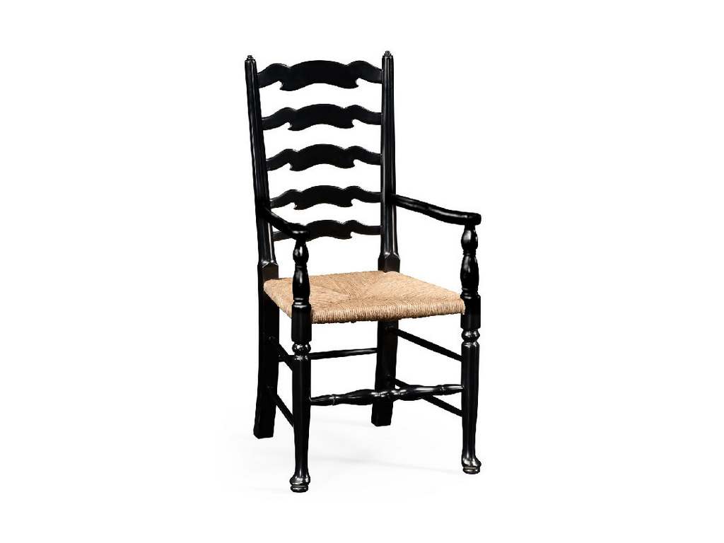 Jonathan Charles 492296-AC-BLA Country Farmhouse Black Painted Ladder Back Arm Chair