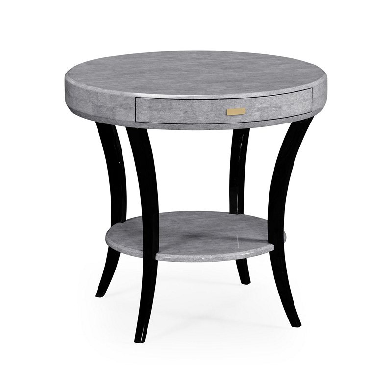 Jonathan Charles 494000-WTB Modern Accents White Smoke Eggshell Inlay Round Side Table with Drawer
