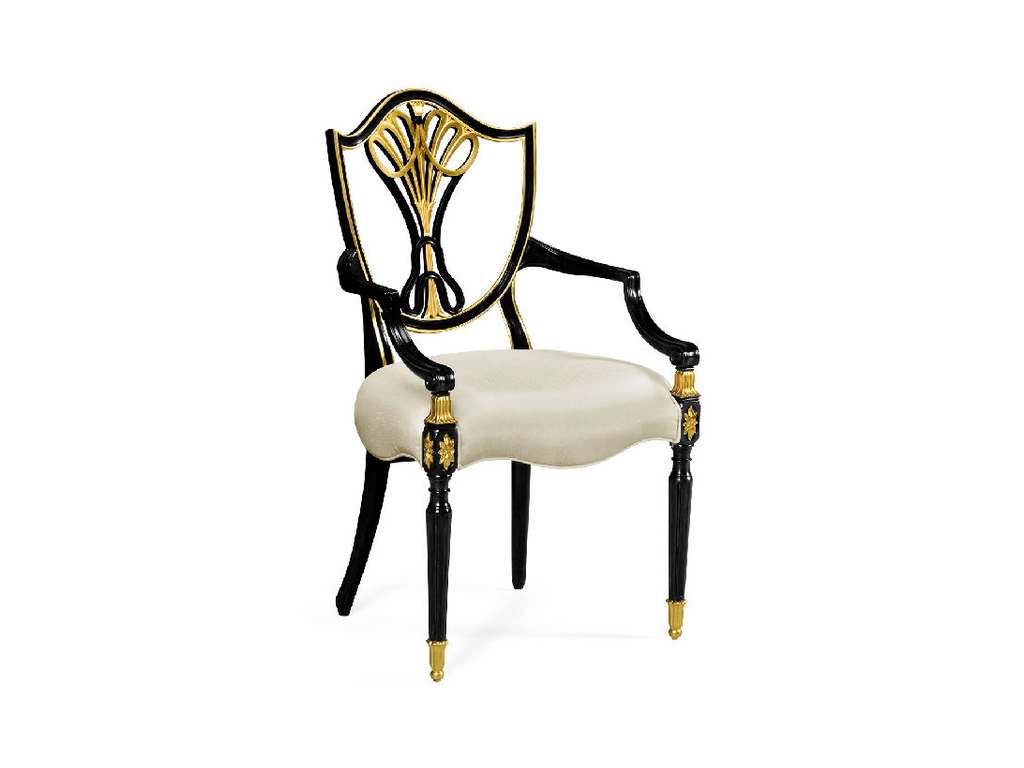 Jonathan Charles 495819-AC-EBF-FCOM Traditional Accents Sheraton Dining Arm Chair with Shield Back in Painted Black and Gilded Details