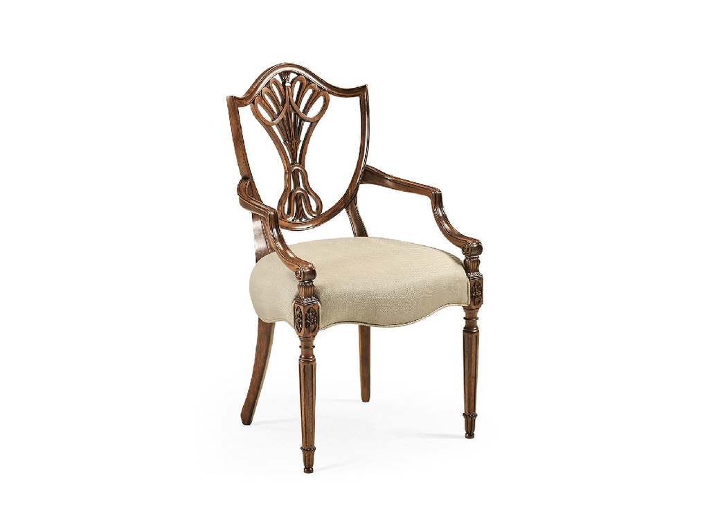 Jonathan Charles 495819-AC-MAH-F001 Buckingham Sheraton Dining Arm Chair with Shield Back in Antique Mahogany