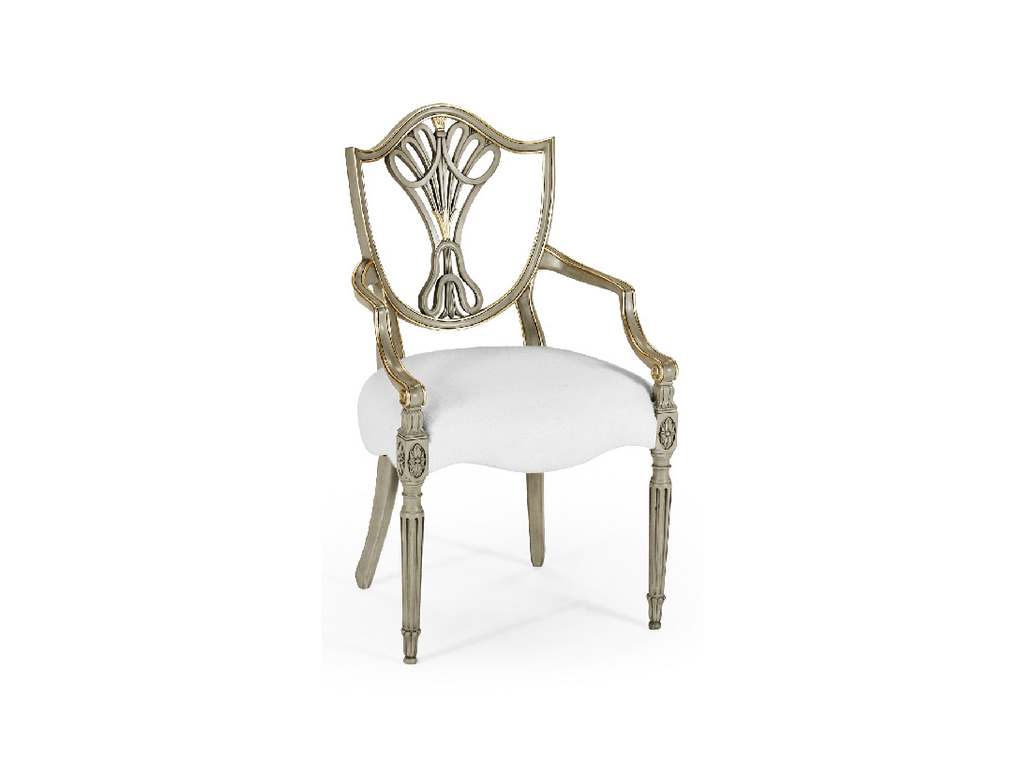 Jonathan Charles 495819-AC-PBG-FCOM Buckingham Sheraton Grey and Gilded Dining Arm Chair with Shield Back