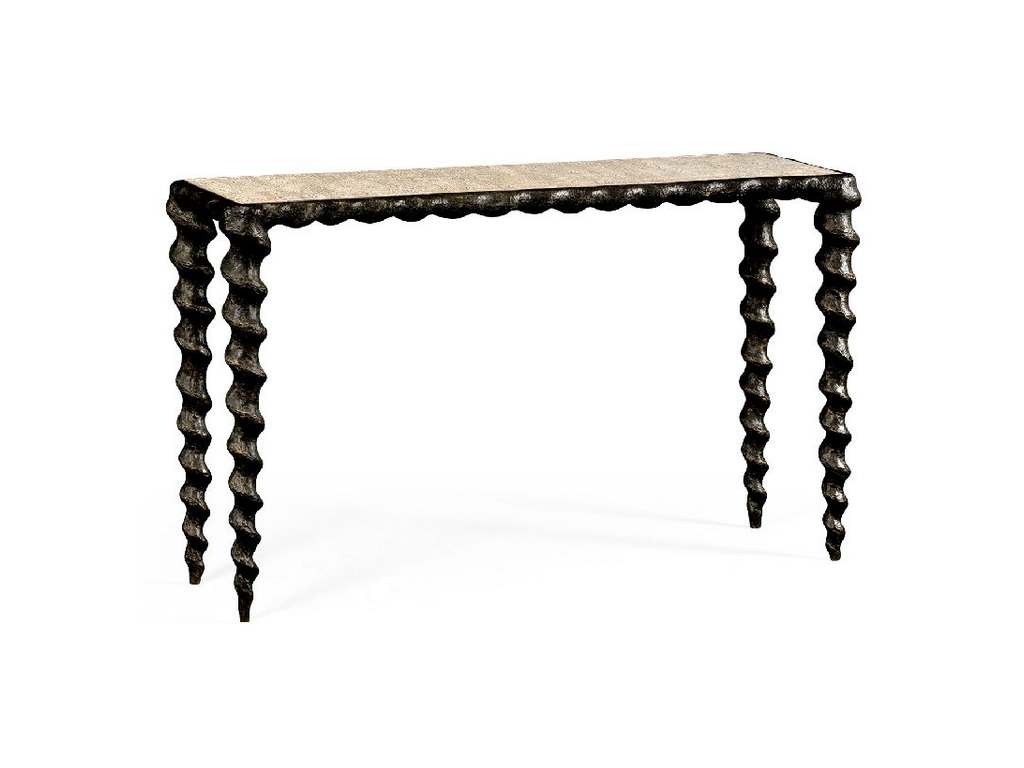 Jonathan Charles 530168-BRO-OWH William Yeoward Collected Karinta Antique Brass Console Table with Oyster Veneer Top