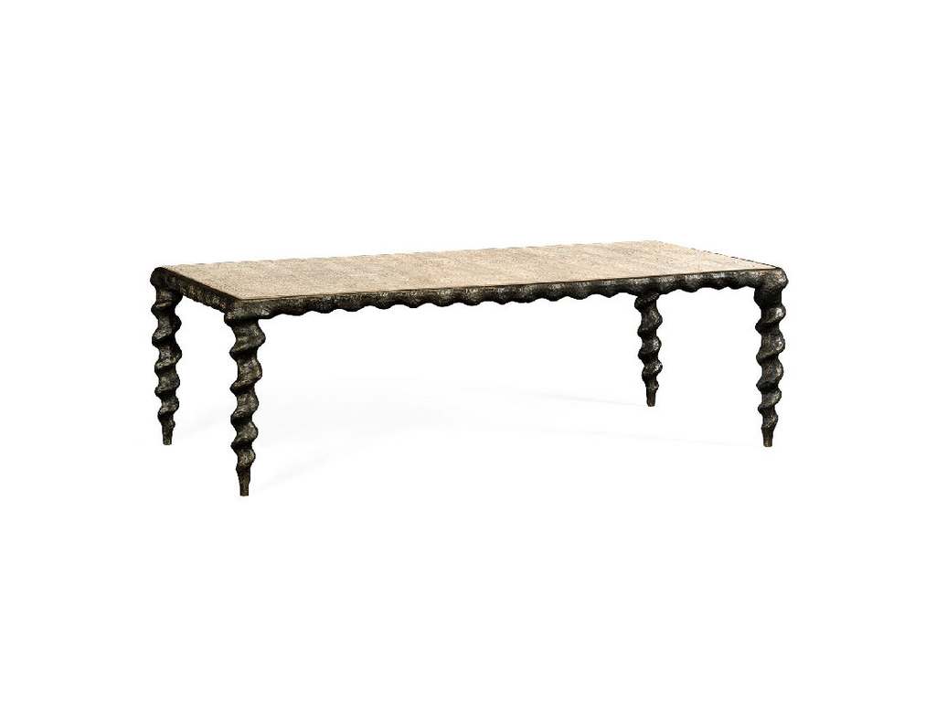 Jonathan Charles 530169-BRO-OWH William Yeoward Collected Karinta Antique Brass Coffee Table with Oyster Veneer Top