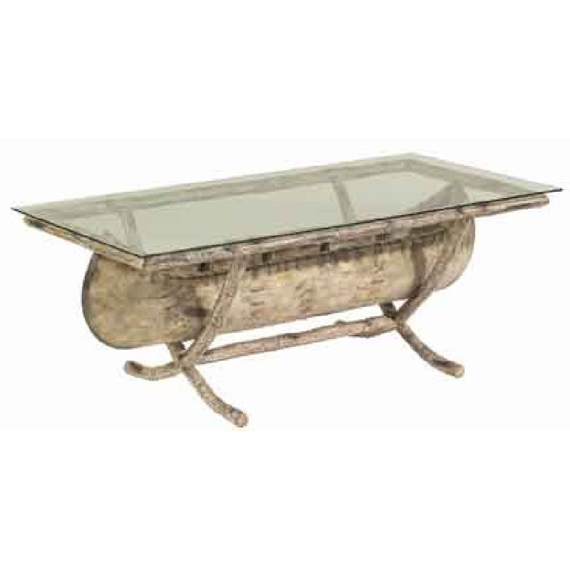 Woodard S545213 River Run Canoe Coffee Table with Glass Top