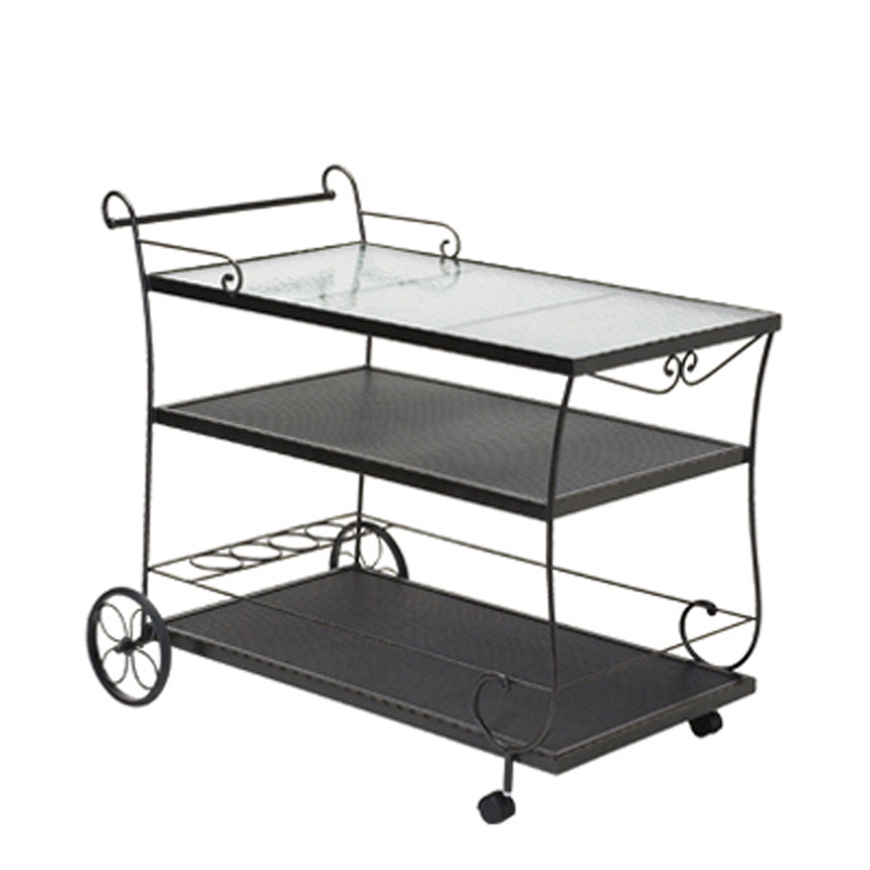 Woodard 1M0083 Deauville Butler Cart - Obscure Glass and Mesh Shelves