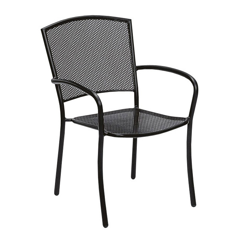 Woodard 7R0021.92 Cafe Series Albion Textured Black Arm Chair Stackable