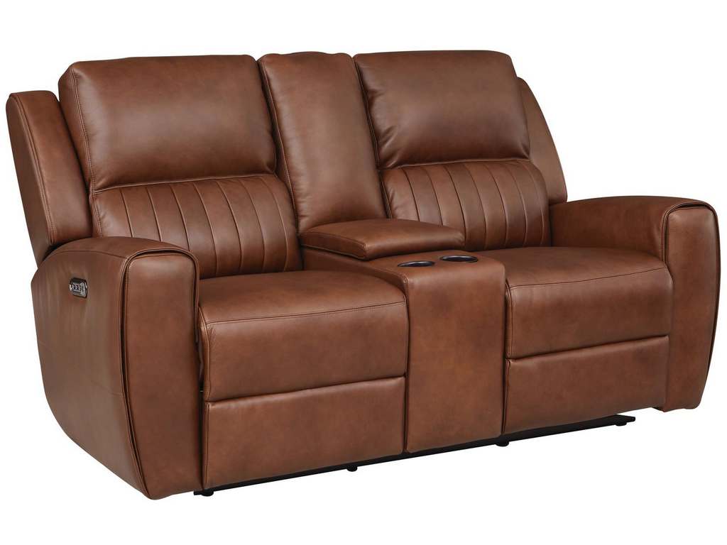 Club Level By Bassett 3753-PC42W Aberdeen Power Motion Consoled Loveseat in Chestnut Leather