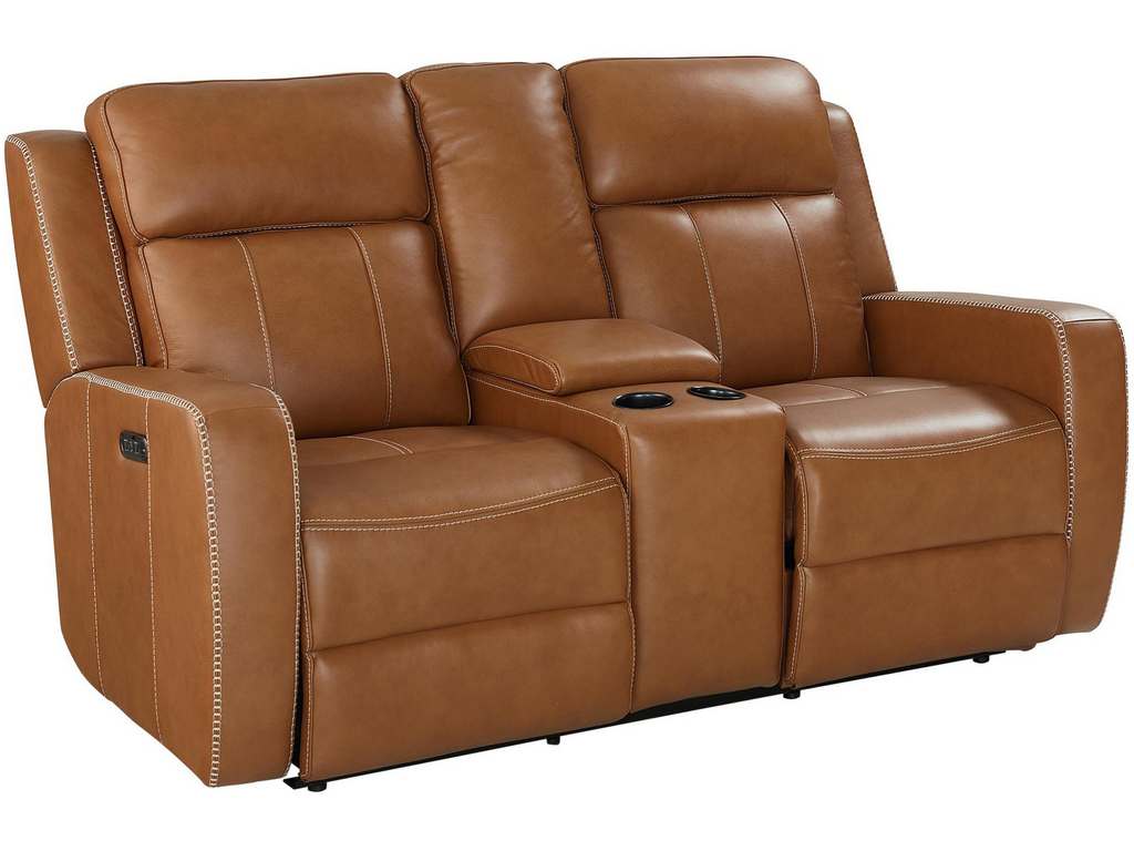 Club Level By Bassett 3752-P0T Norwood Power Motion Consoled Loveseat in Tan Leather