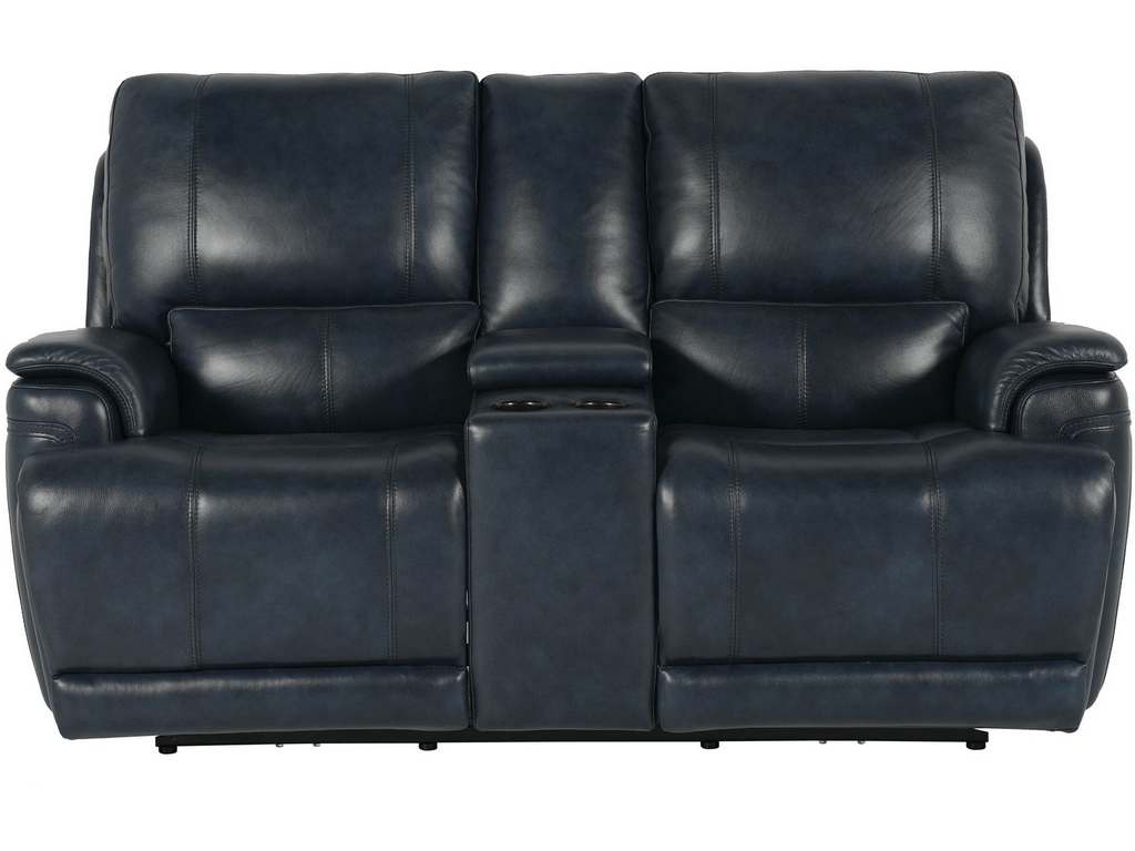 Club Level By Bassett 3749-PC42N Burlington Power Motion Loveseat With Console in Navy Leather