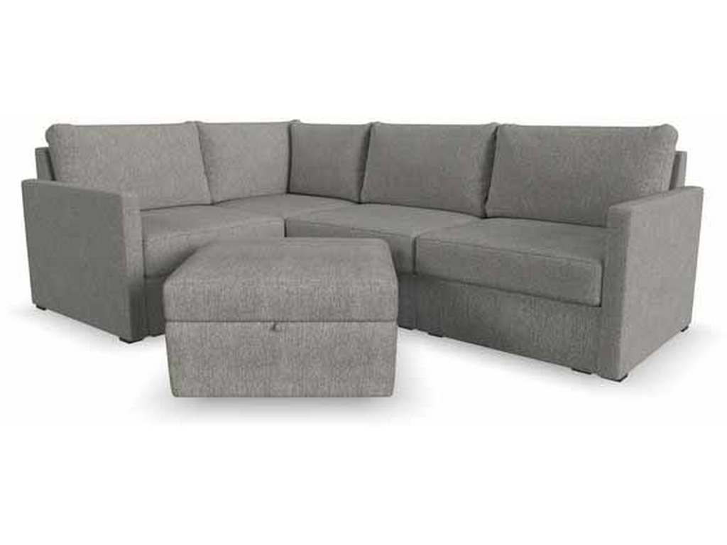 Flexsteel 90224NSECS31302 Flex 4 Seat Sectional with Narrow Arm and Storage Ottoman Pebble Homestyles