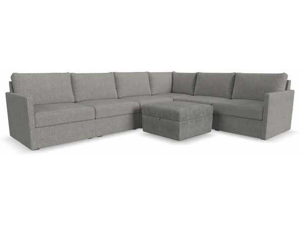 Flexsteel 90226NSECS31302 Flex 6 Seat Sectional with Narrow Arm and Storage Ottoman Pebble