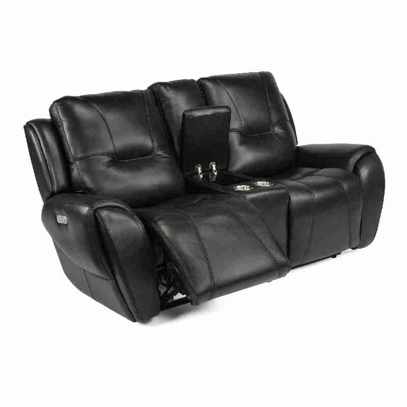 Flexsteel 1134-64PH Trip Leather Power Reclining Loveseat with Console and Power Headrests