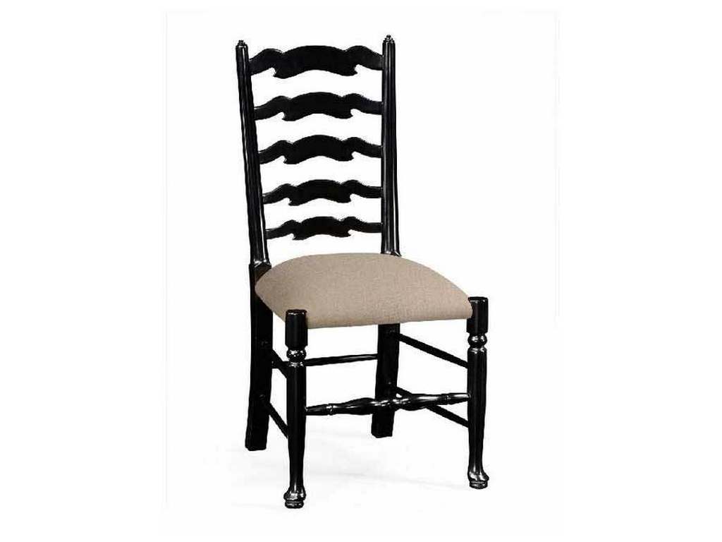 Jonathan Charles 492296-SC-BLA-F001 Country Farmhouse Black Painted Ladder Back Side Chair