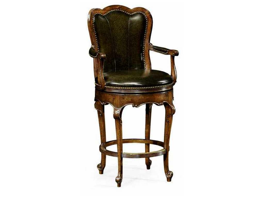 Jonathan Charles 494385-WAL-L007 JC Traditional Revolving Barstool in Green Leather