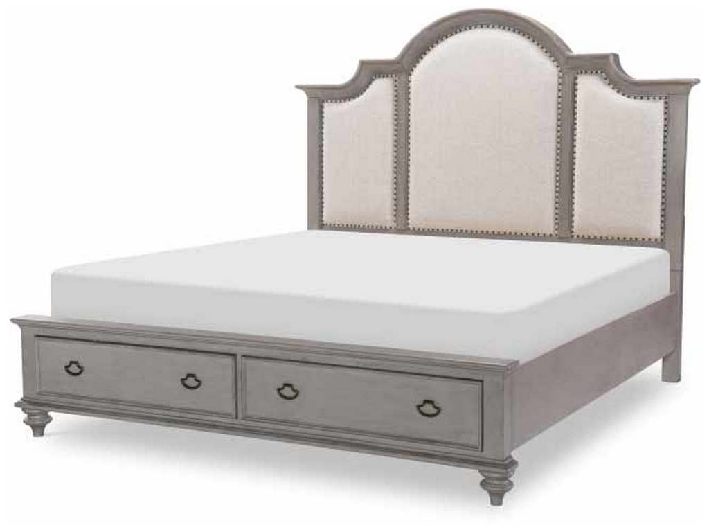 Legacy Classic 2311-4206 Kingston Gray Upholsterd Panel Bed With Storage Footboard Cal King Headboard