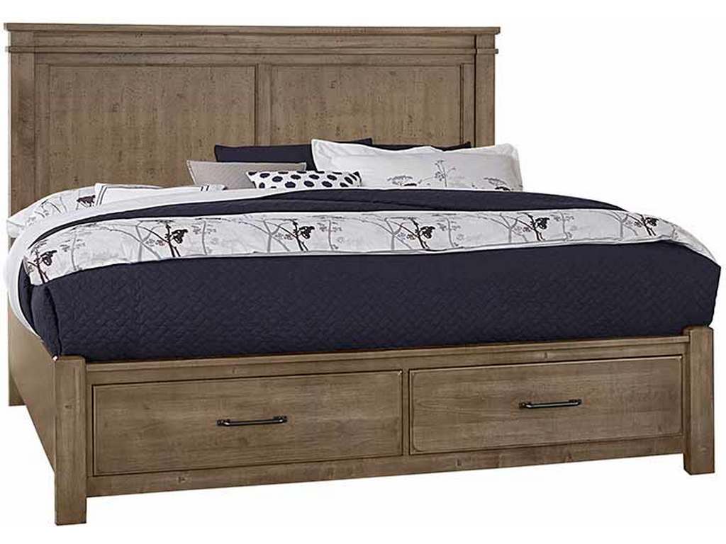Artisan and Post 172-661-066B-502-666T Cool Rustic King Mansion Bed with Footboard Storage Stone Grey