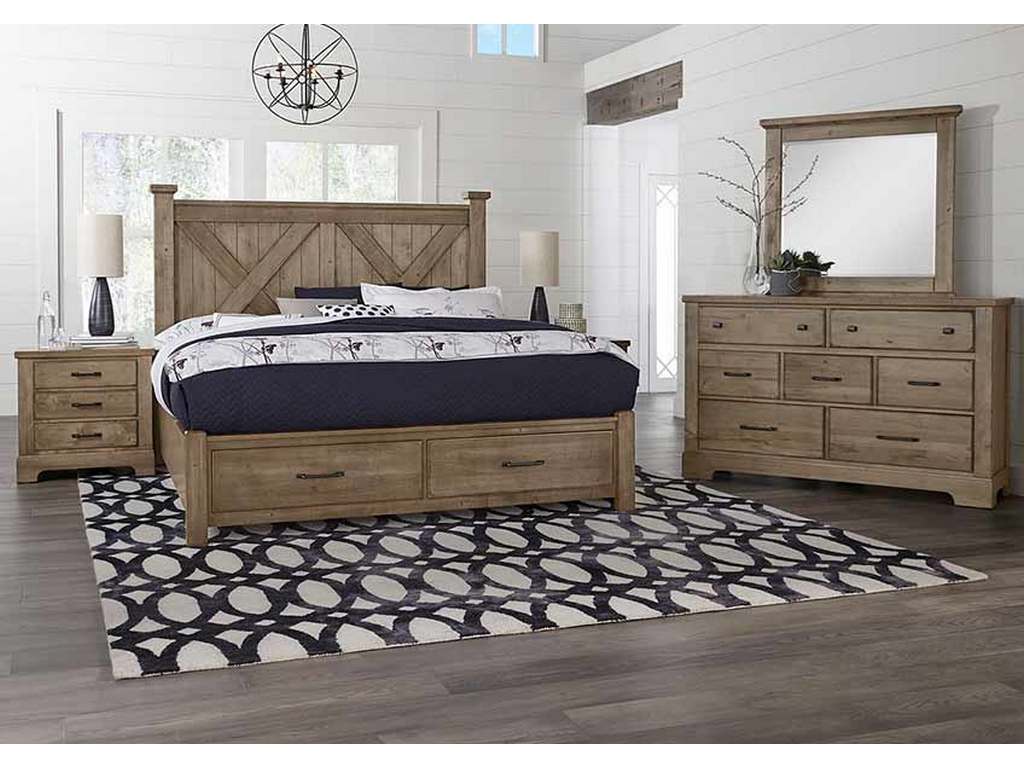 Artisan and Post 172-667-066B-602-602T Cool Rustic California King X Bed with Footboard Storage Stone Grey