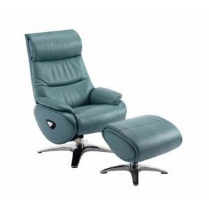 BarcaLounger 15-3723-3618-43  Adler Pedestal Chair and Ottoman Capri Blue