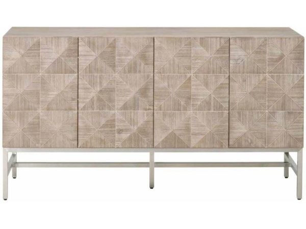 Essentials For Living 6127.NG/BSTL  Atlas Media Sideboard in Natural Gray Acacia Brushed Stainless Steel