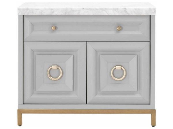 Essentials For Living 6154.DGR-BGLD/WHT Azure Carrera Media Chest in Dove Gray White Carrera Marble Brushed Gold
