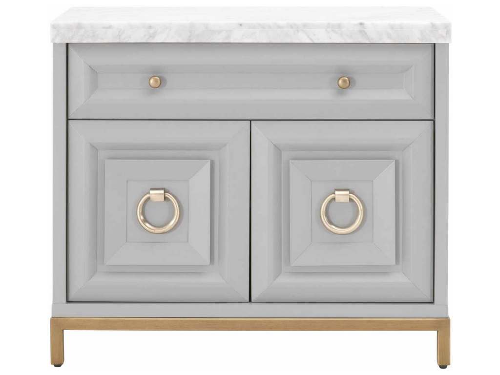 Essentials For Living 6154.DGR-BGLD/WHT  Azure Carrera Media Chest in Dove Gray White Carrera Marble Brushed Gold