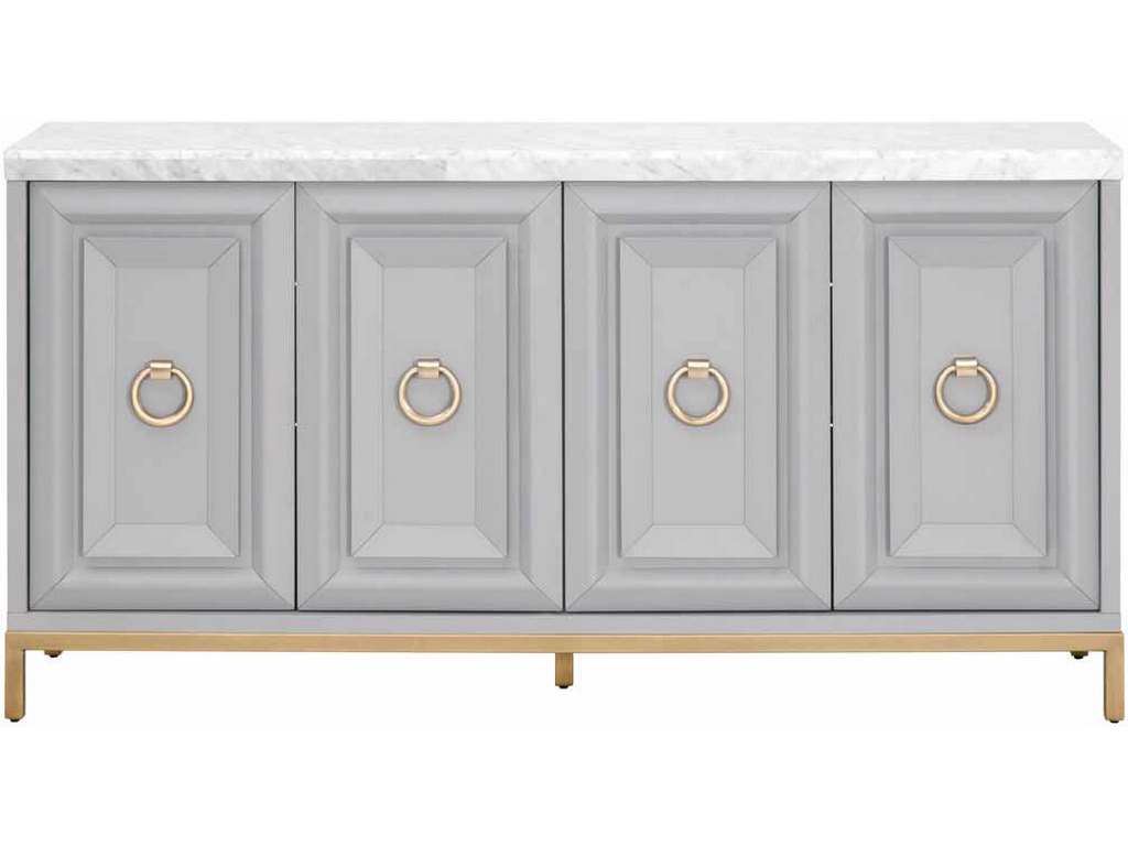 Essentials For Living 6087.DGR-BGLD/WHT  Azure Carrera Media Sideboard in White Carrera Marble Dove Gray Brushed Gold