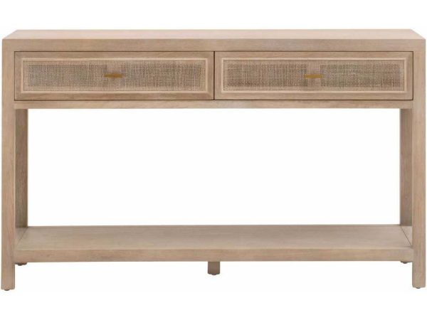 Essentials For Living 8088.SGRY-OAK/CN  Cane 2 Drawer Entry Console in Smoke Gray Oak Smoke Gray Cane