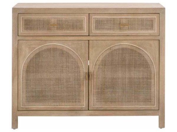 Essentials For Living 8089.SGRY-OAK/CN  Cane Media Cabinet in Smoke Gray Oak Smoke Gray Cane