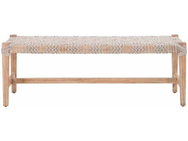 Essentials for Living 6848.WTA/NG  Costa Bench in Taupe and White Flat Rope Natural Gray Mahogany