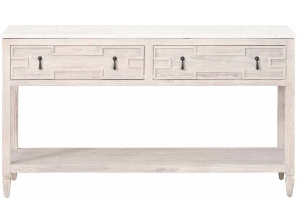 Essentials For Living 8016.WW-PNE/WHTQ  Emerie 2 Drawer Entry Console in White Wash Pine White Quartz