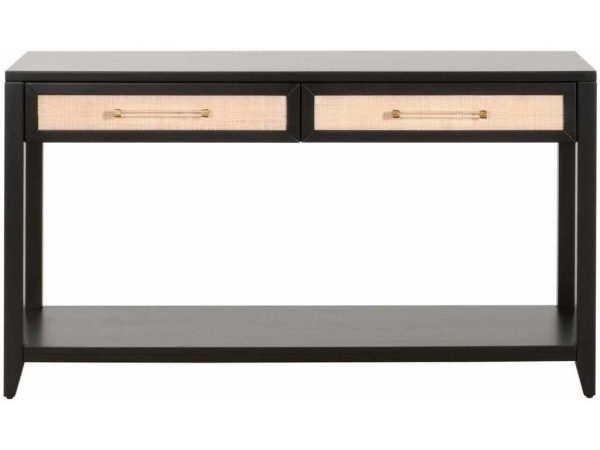 Essentials for Living 6145.B-BLK/NAT  Holland 2 Drawer Console Table in Brushed Black Acacia Natural Rattan