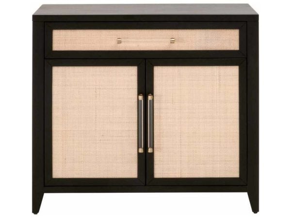 Essentials for Living 6146.B-BLK/NAT Holland Media Chest in Brushed Black Acacia Natural Rattan