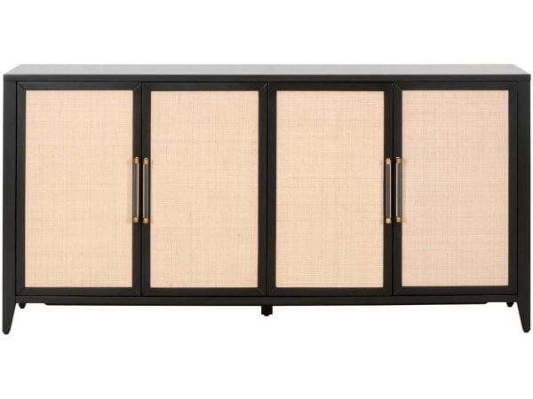 Essentials for Living 6142.B-BLK/NAT  Holland Media Sideboard in Brushed Black Acacia Natural Rattan
