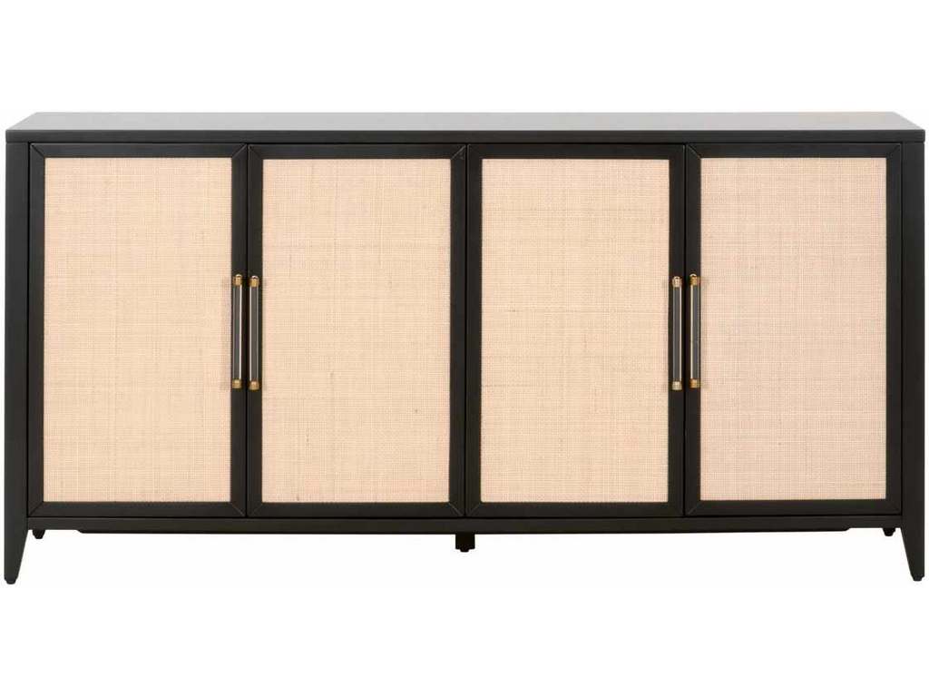 Essentials for Living 6142.B-BLK/NAT  Holland Media Sideboard in Brushed Black Acacia Natural Rattan