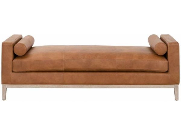 Essentials for Living 6701.WHBRN/NG  Keaton Daybed in Whiskey Brown Top Grain Leather Natural Gray Oak